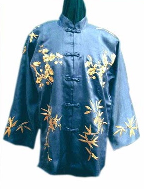 J10 blue silk with embroidered plum & bamboo